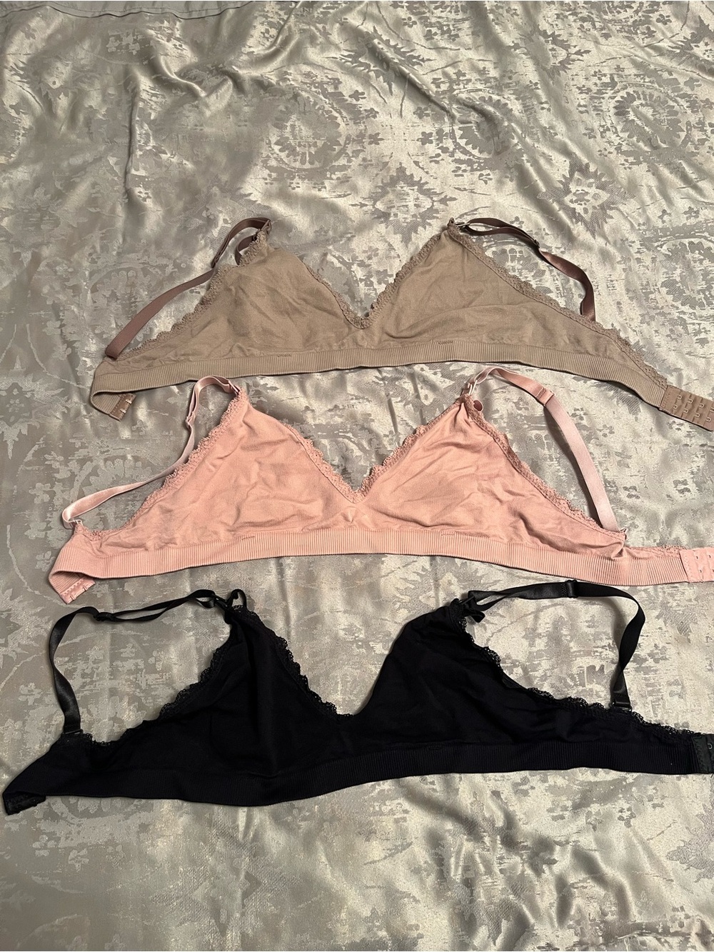 Women’s Soft Lace Trim Nursing Bralette - Black, Pink, Taupe